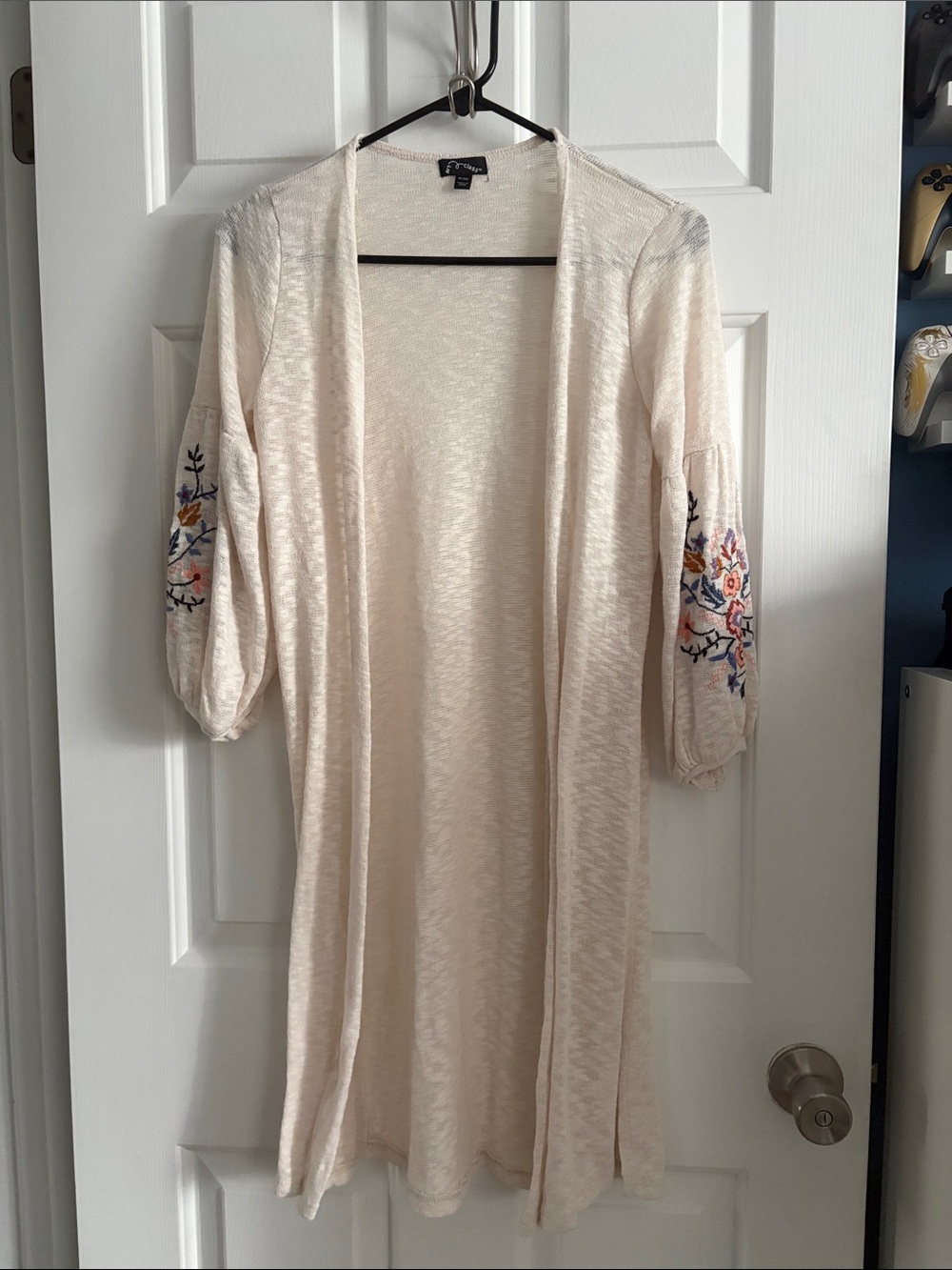 Art Class Girl’s Embroidered Floral Boho Open Front Cardigan Size 7/8